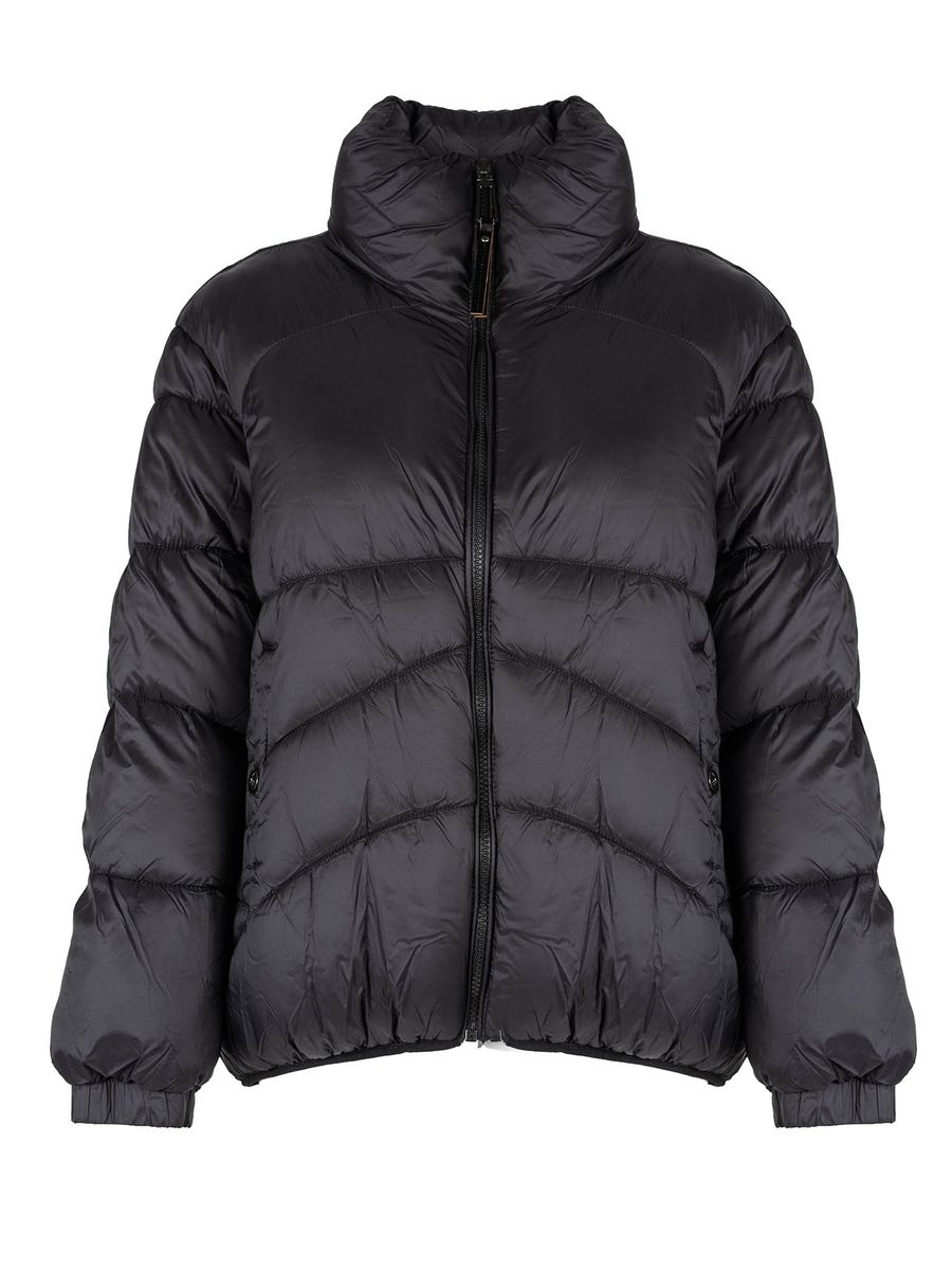 Schwarze gesteppte Pufferjacke mit Stehkragen