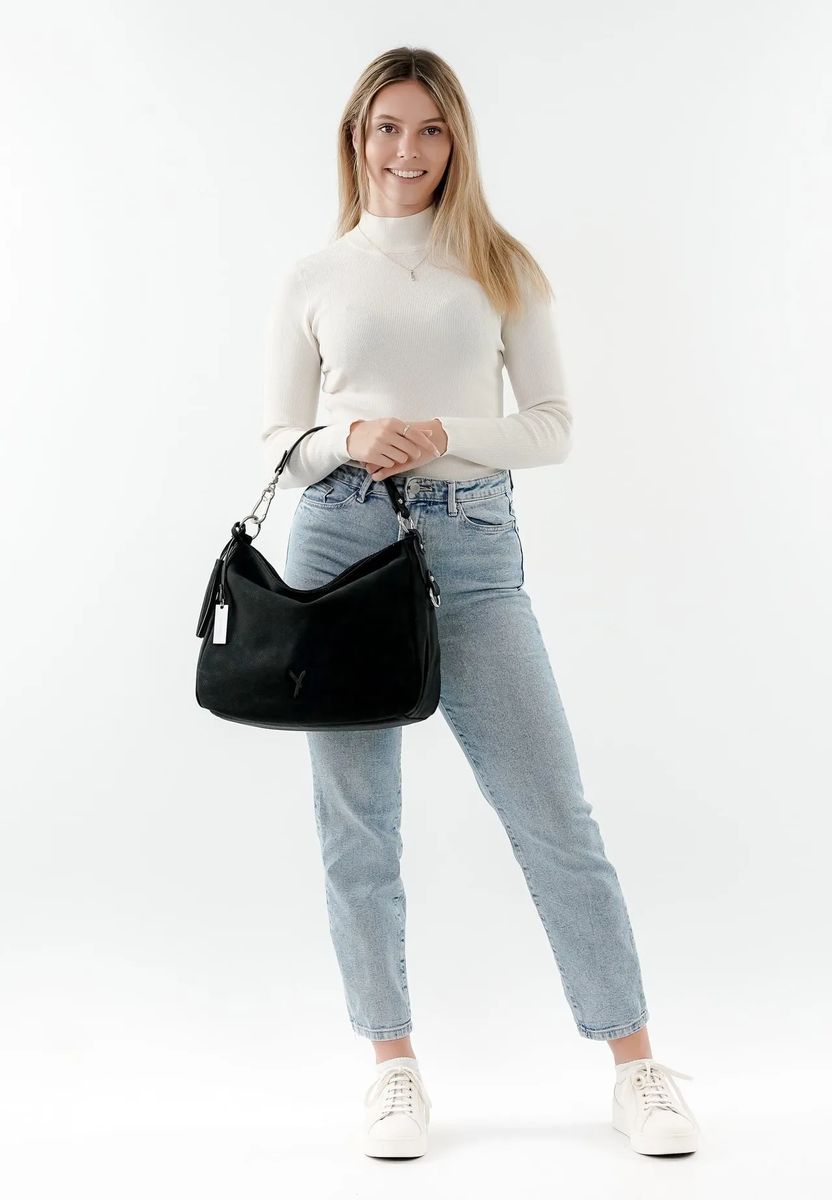 SURI FREY Schultertasche, Kunstleder, Anhänger, uni, für Damen, schwarz, 99