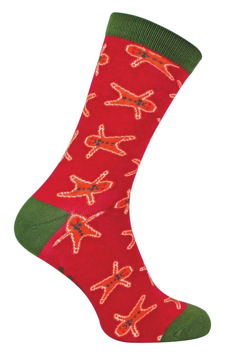 Lebkuchenmänner Socken | Herr Heron | Atmungsaktive Neuheit Fun Design Crazy Crew Funky Bambus Socken | Weihnachtsgeschenk für Ihn - Lebkuchenmänner (Dunkelrot)