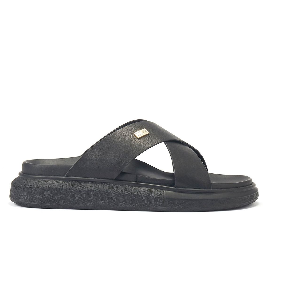 Leder-Sandalen mit gekreuzten Riemen und Plateau