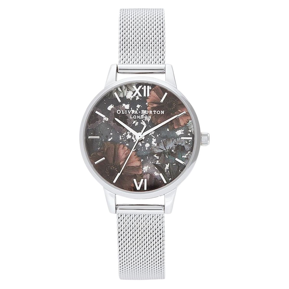 Damenuhr mit Blumenzifferblatt und Mesh-Armband