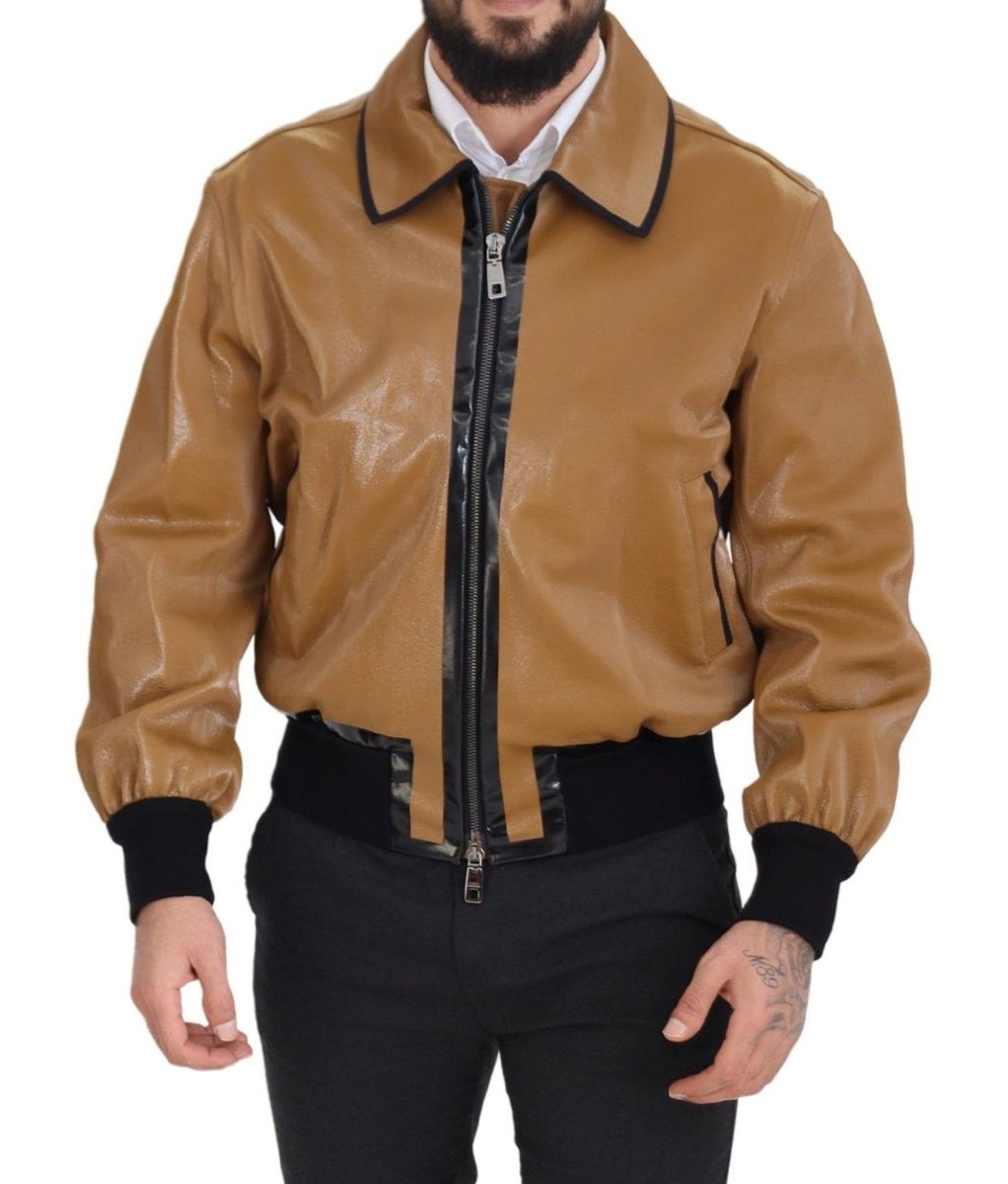 Dolce & Gabbana Dunkelcamel Baumwolle Vollzip Blouson Herrenjacke