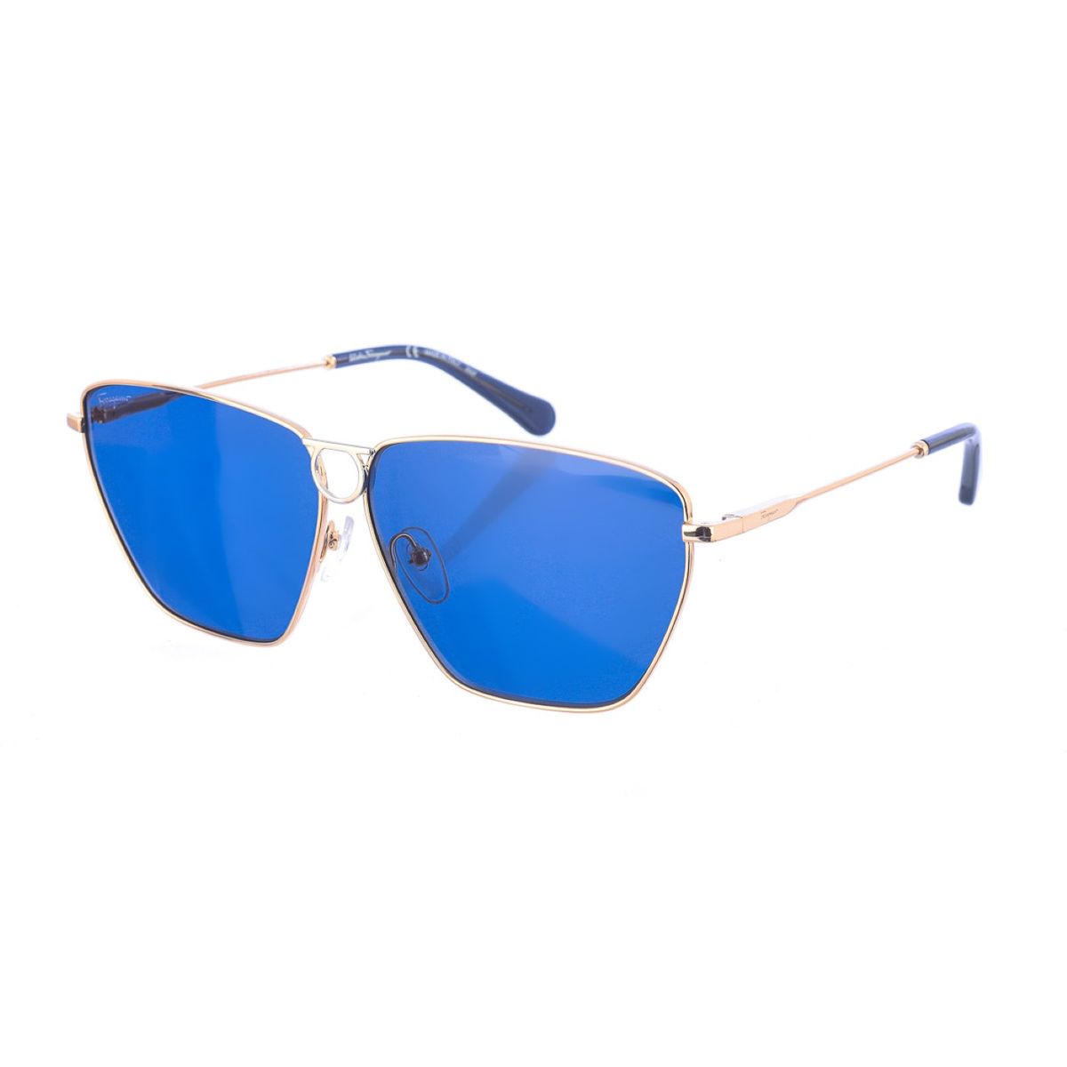 Rechteckige Metall Sonnenbrille mit blauen Gläsern