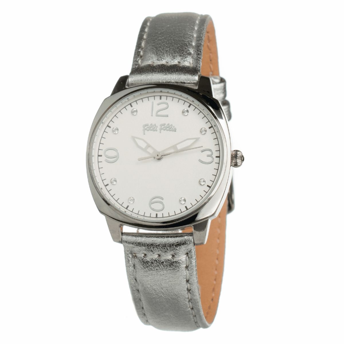 Silberfarbene Uhr mit Lederarmband
