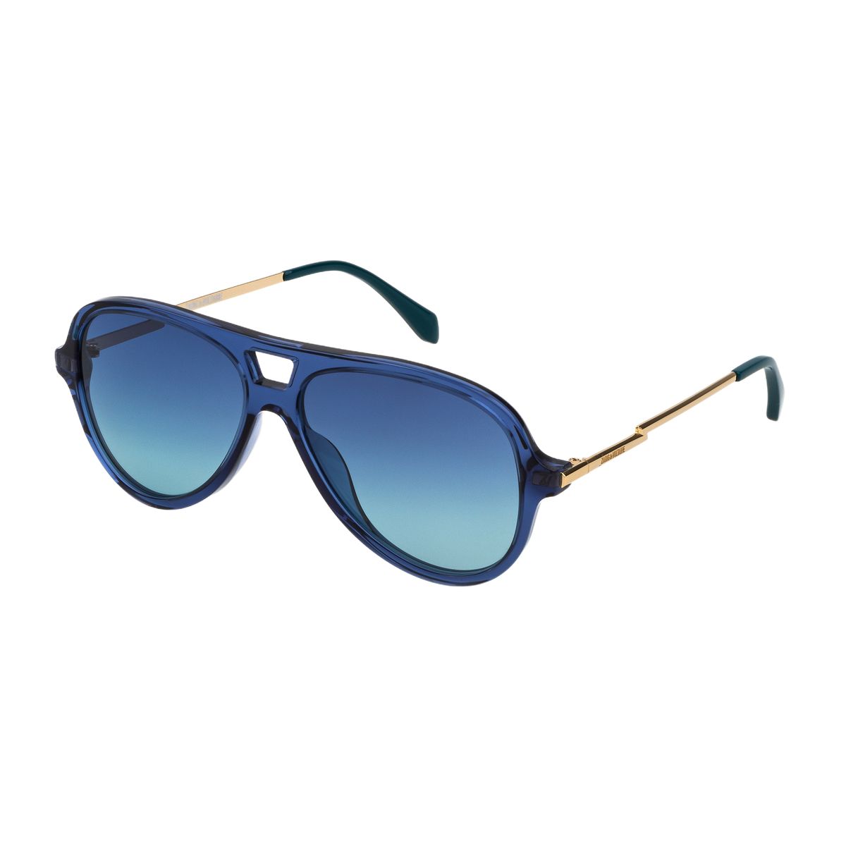 Blaue Aviator-Sonnenbrille mit goldenen Bügeln