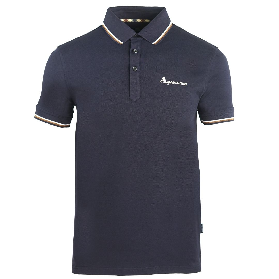 Marineblaues Poloshirt mit gestreiftem Kragen