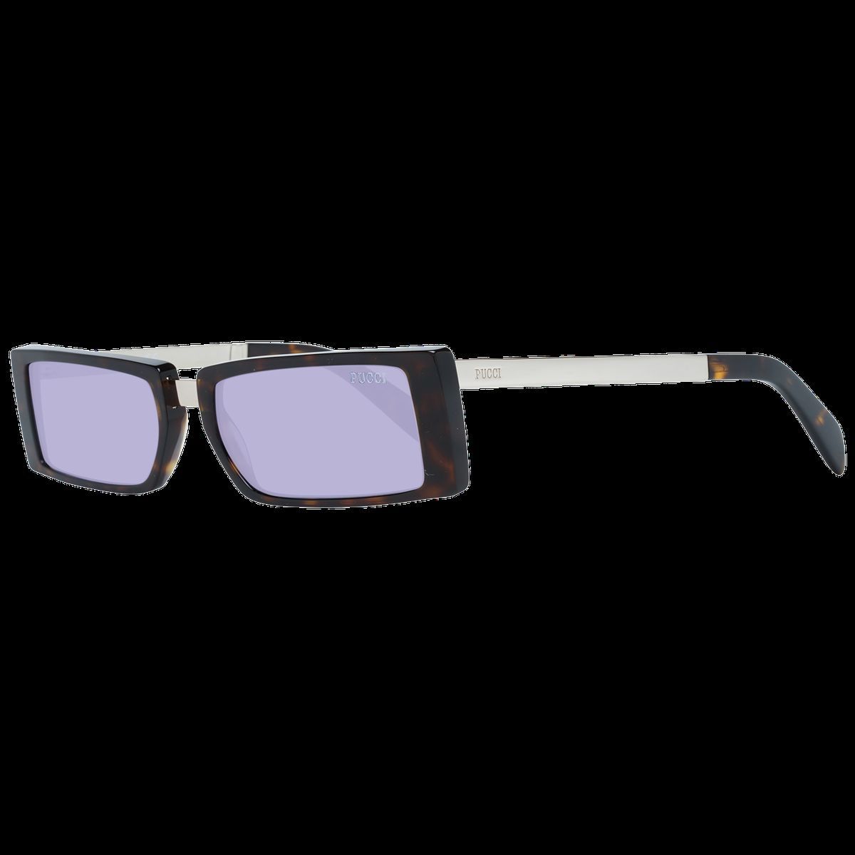 Rechteckige braune Sonnenbrille mit lila Gläsern