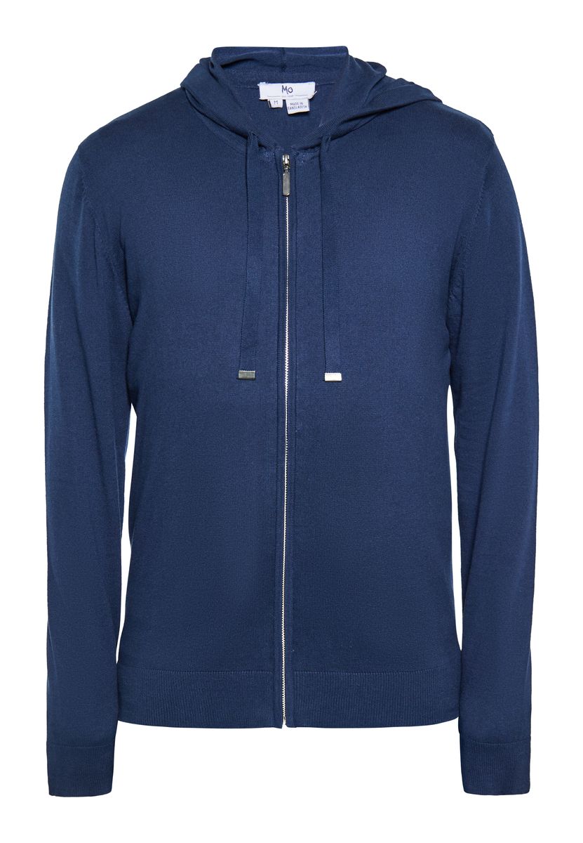 Marineblaue Strickjacke mit Kapuze und Reißverschluss für Herren