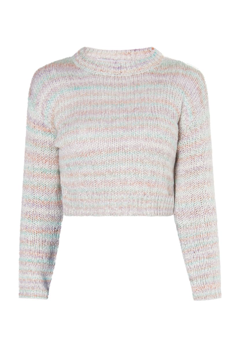 Mehrfarbiger gestreifter Strick-Crop-Pullover