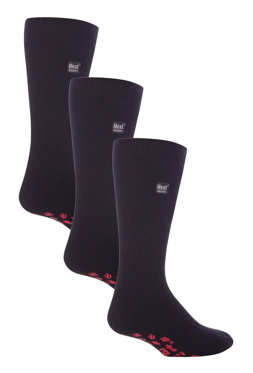 Wärmehalter - 3 Paar Multipack Herren Pantoffelsocken mit Griffen für den Winter | dicke, rutschfeste Thermosocken für drinnen - Schwarz / Rot