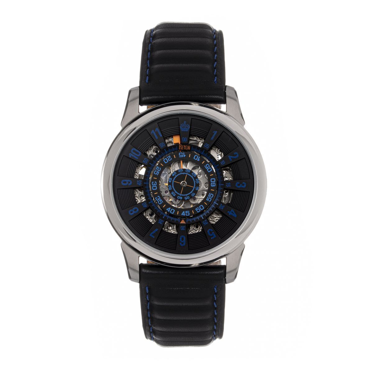 Automatikuhr mit skelettiertem Zifferblatt und Lederarmband
