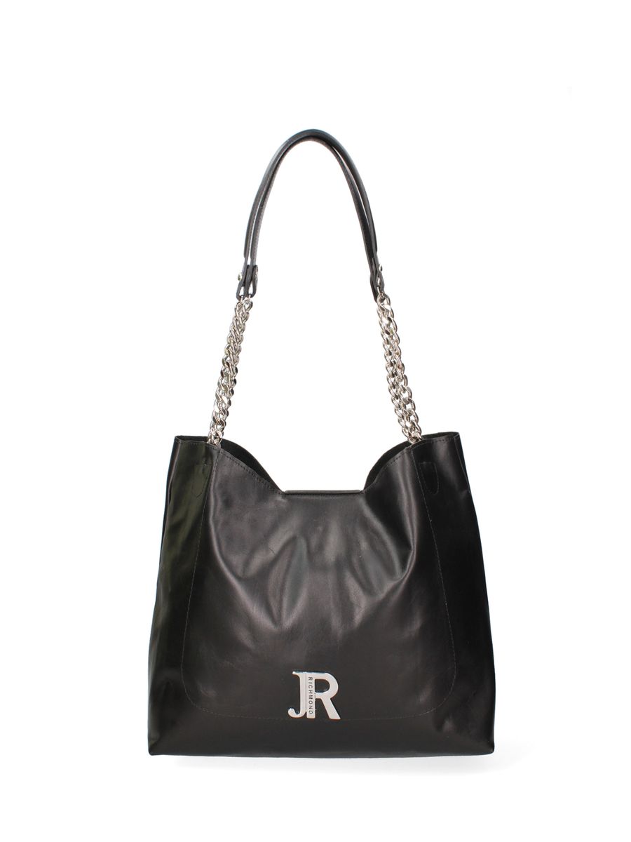 Schwarze Ledertasche mit Kette