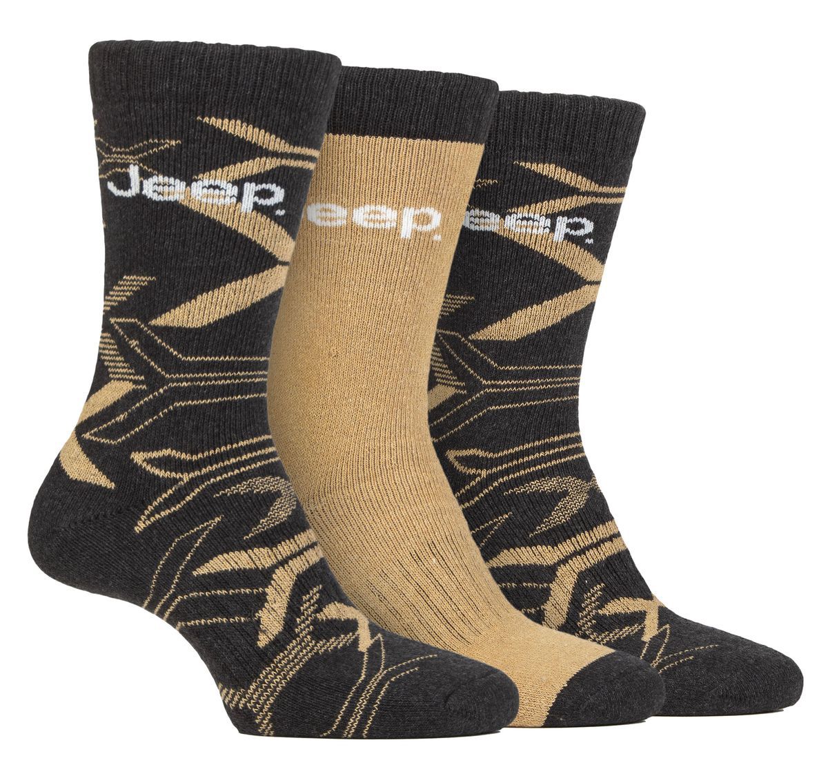 Herren Walking Boot Socken | Jeep | Voll Kissen Anti Blister Camoflauge Socken, gestrickt Recycelt Baumwolle Camo Socken - Khaki / Stein