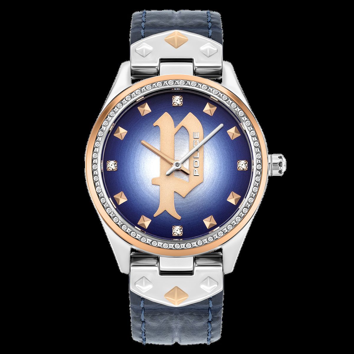 Damen Armbanduhr blaues Zifferblatt Lederarmband