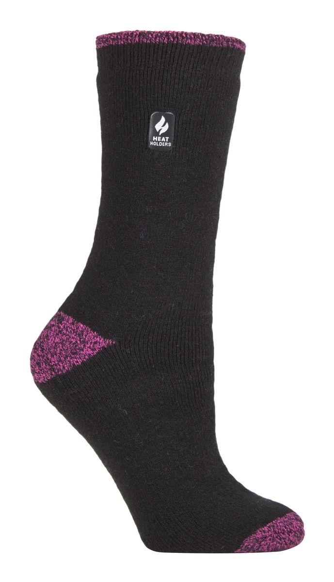 Heat Holders Lite - Isolierte Thermosocken für Damen | Mehrere Designs einschließlich Argyle Streifen Herzen Sterne | Warme Socken für den Winter - Schwarz / Berry H&T (Teneriffa)
