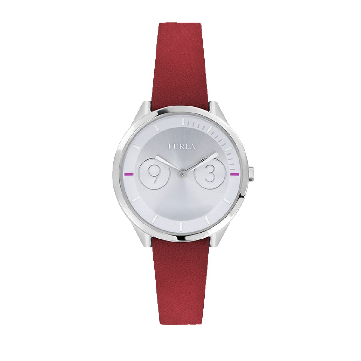 Minimalistische silberne Uhr mit rotem Armband