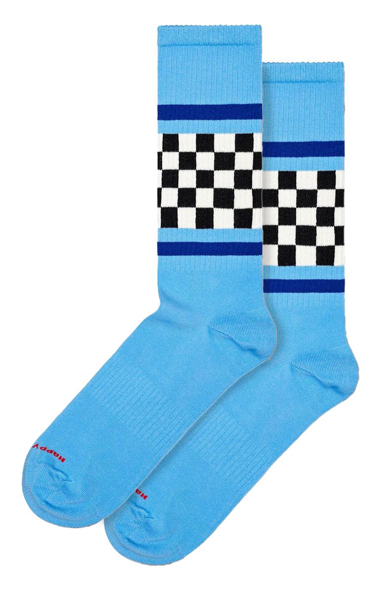 Gestreifte Socken | Happy Socks | Socken mit neuartigem Schottenmuster | Lustige Geschenkesocken - Blau