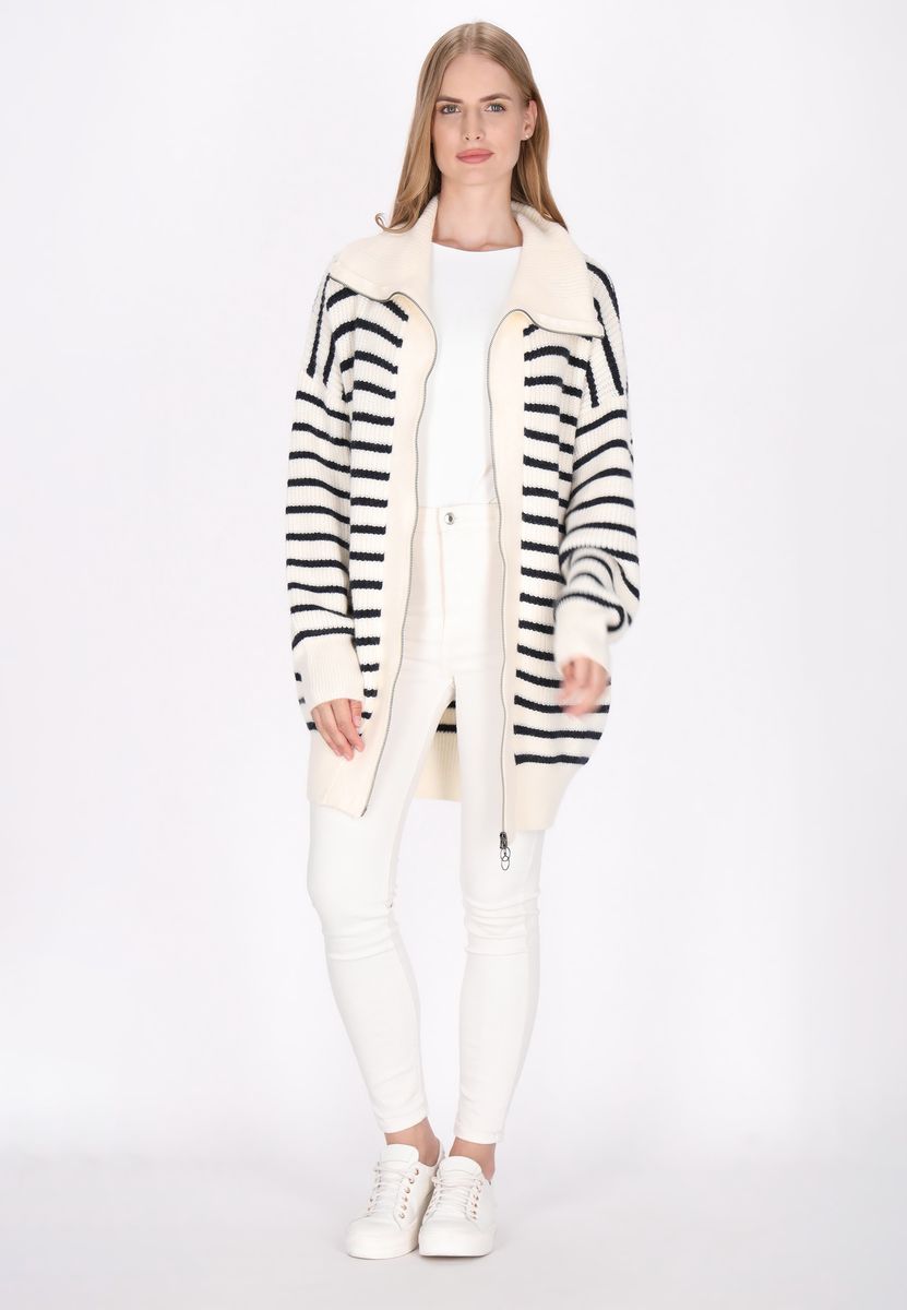 Gestreifte Zip-Strickjacke aus Grobstrick