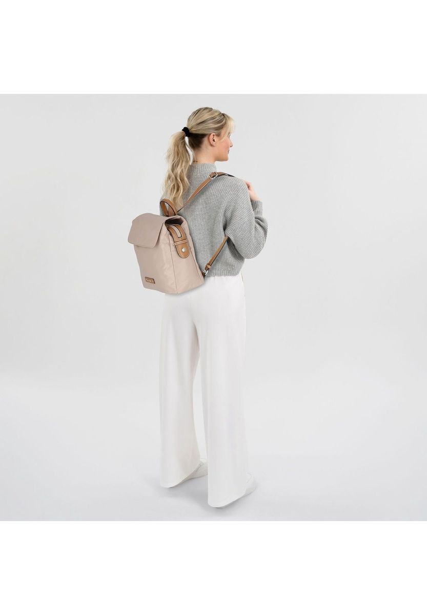 Beiger Nylonrucksack mit Lederdetails