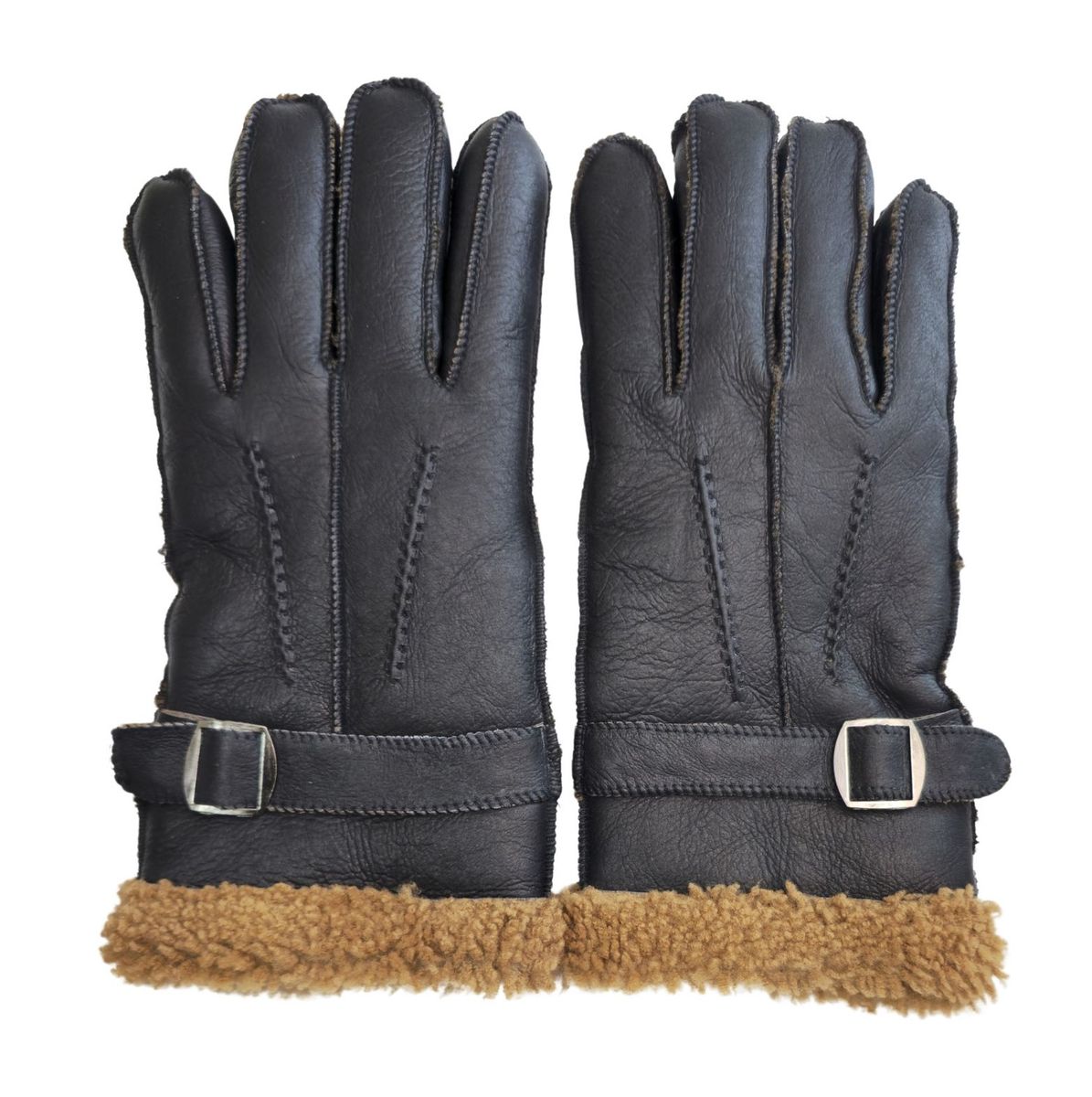 Klassische Lederhandschuhe mit Schnallenriemen
