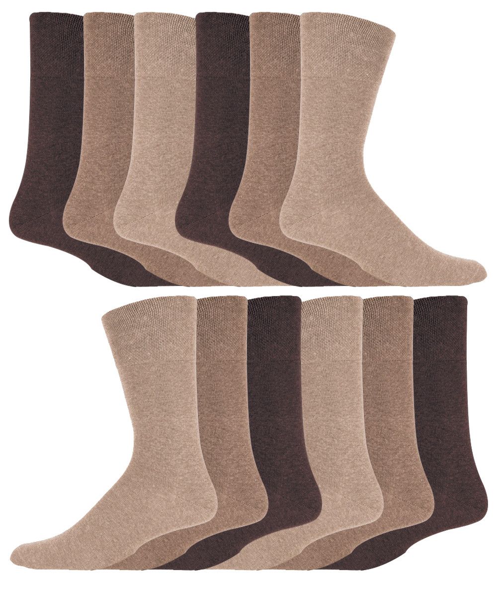 12 Paar Multipack Gentle Grip Top Diabetiker Socken | IOMI | Mid Calf Loose Top Non Elastic Cotton Socken mit Handlinked Seamless Toe - Beige