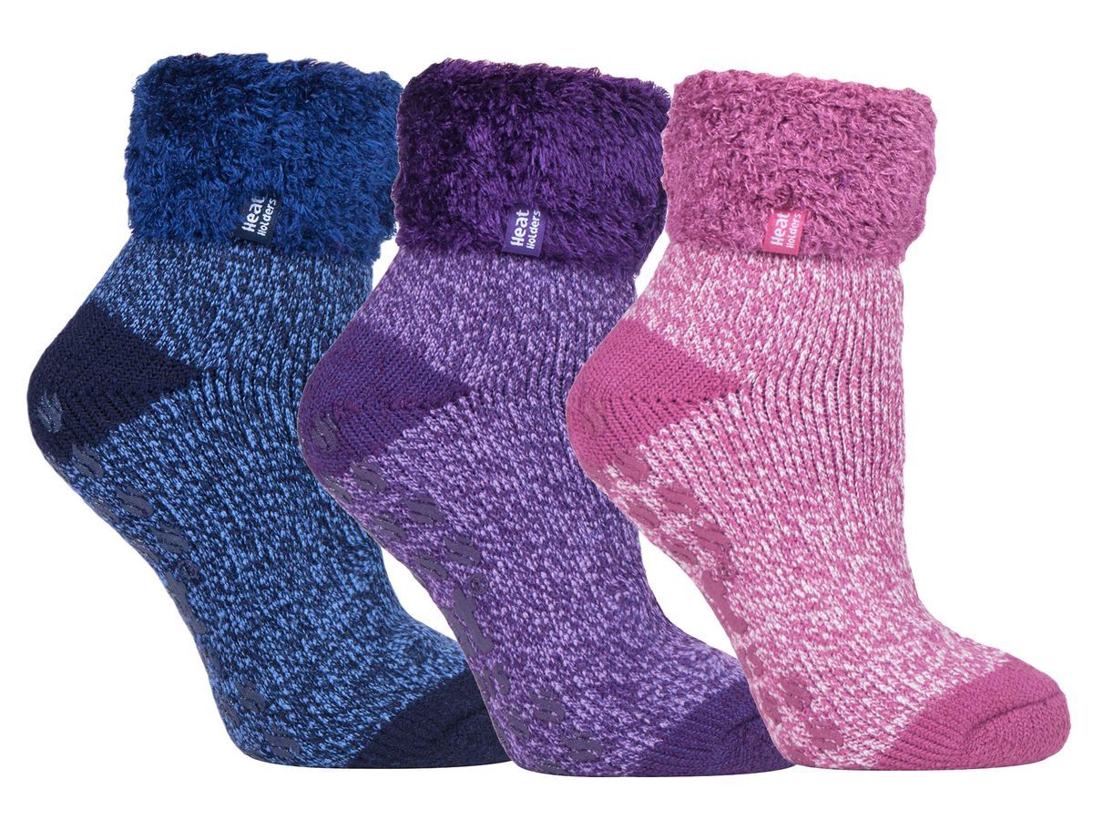 Womens Fluffy Slipper Bed Socks with Grips | Heat Holders | 3 Pair Multipack | Ladies Warm Fleece Lined Non Slip Socks | Winter Gifts for Her - Pack 4