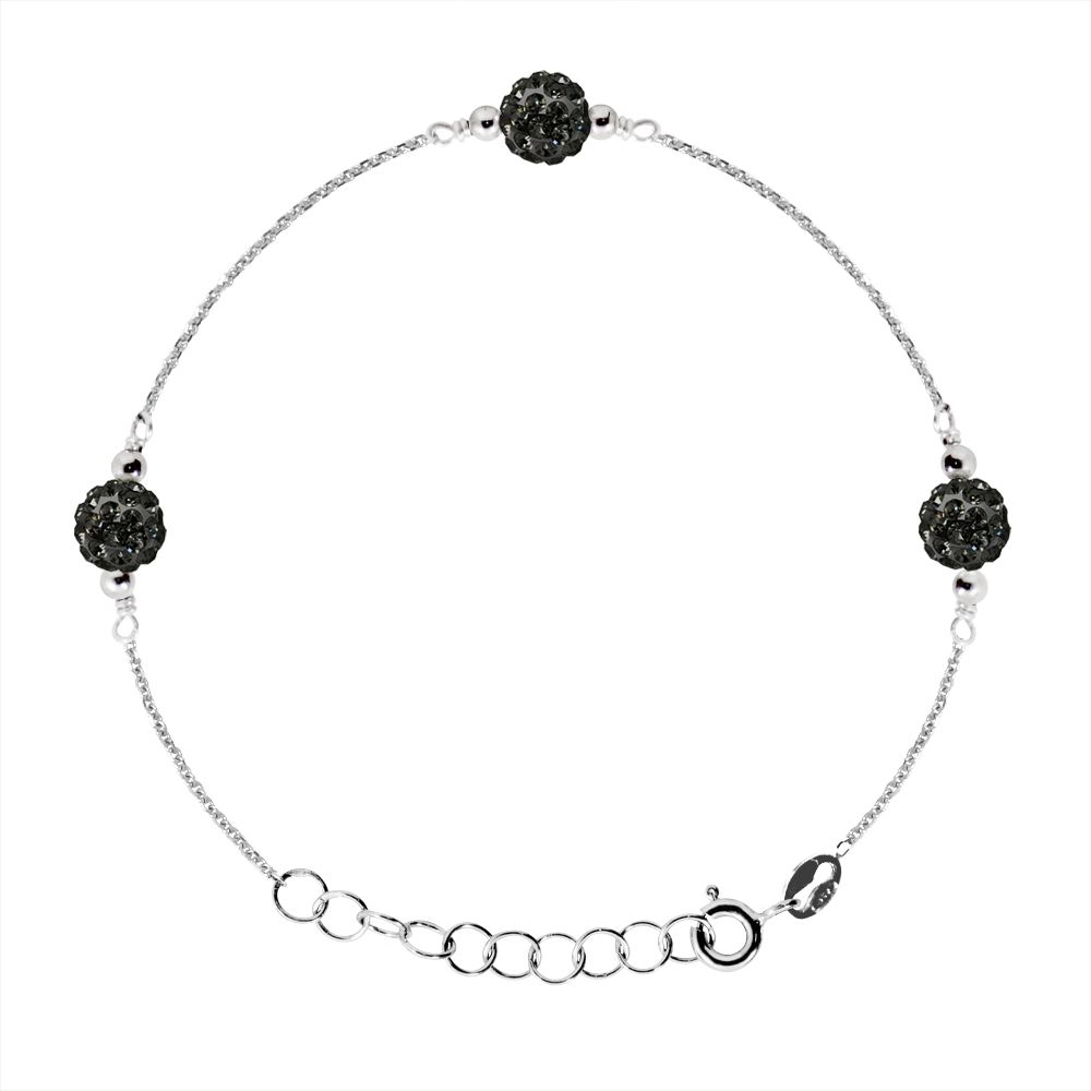 Schwarzes Kristallkugel Armband Sterlingsilber