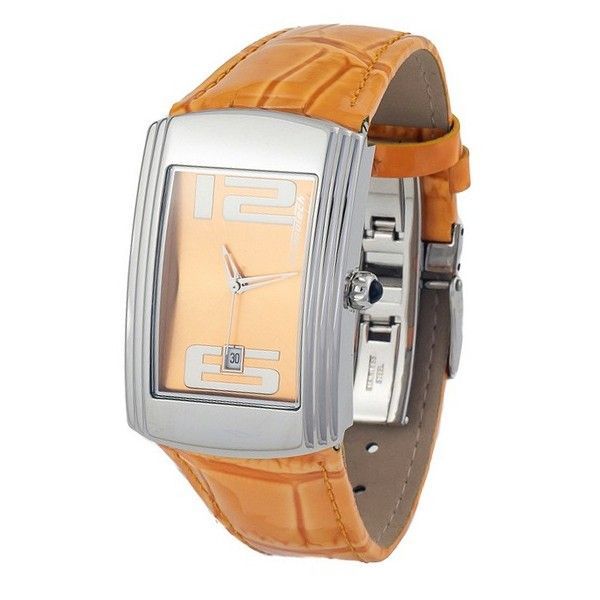Rechteckige Damen-Lederuhr, Orange