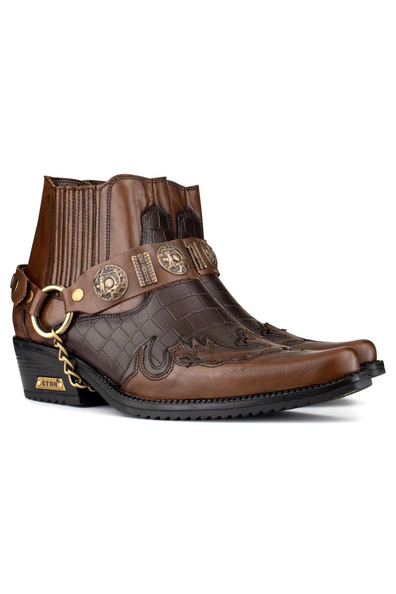 Winklepicker-Bikerstiefel mit Harness-Riemen