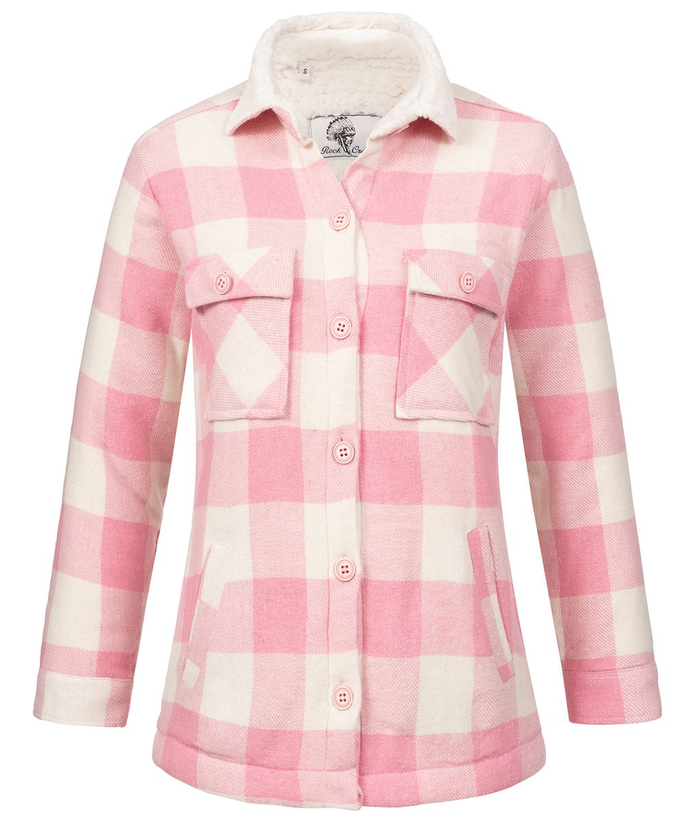 Rosa Buffalo Flanelljacke mit Teddyfellkragen
