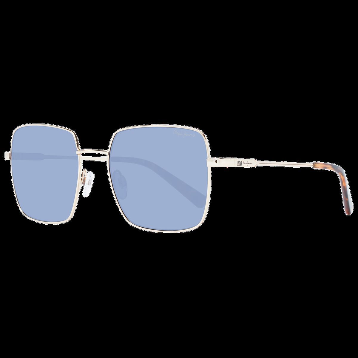 Quadratische goldfarbene Sonnenbrille mit blauen Gläsern