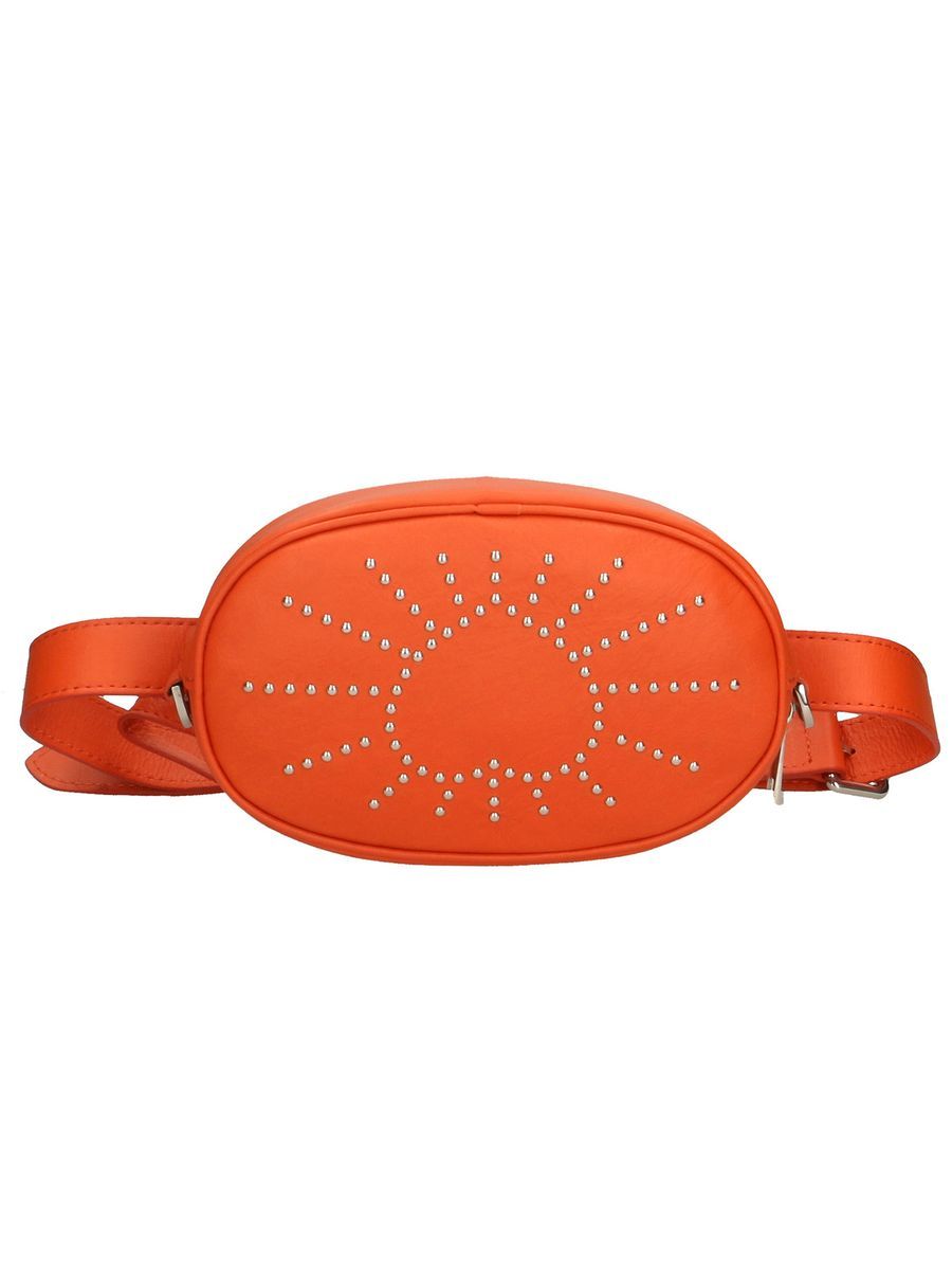 Orange Gürteltasche aus Leder mit Nieten