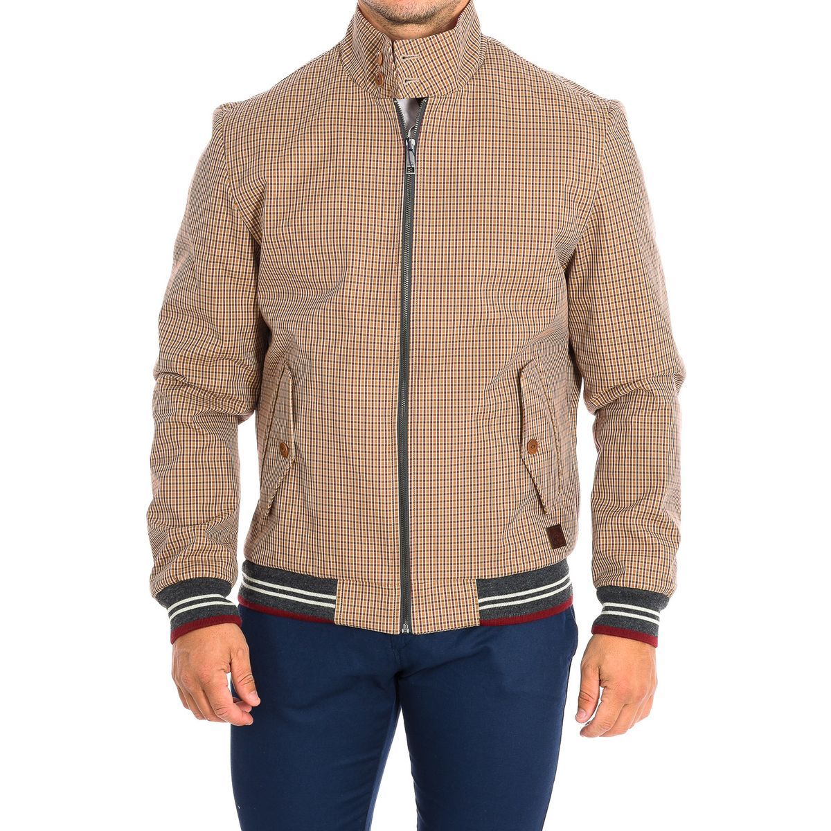 Harrington Jacke mit Karomuster und Kragen