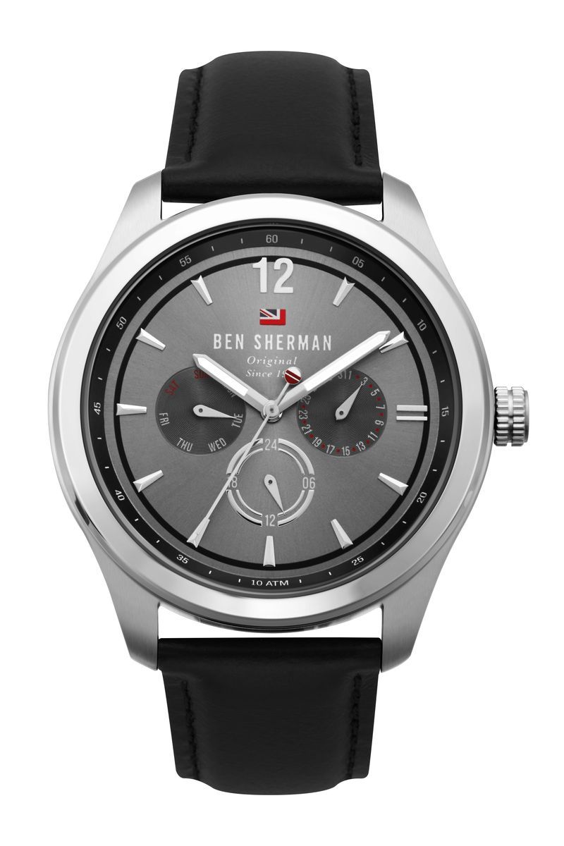 Multifunktionsuhr für Herren mit Lederarmband
