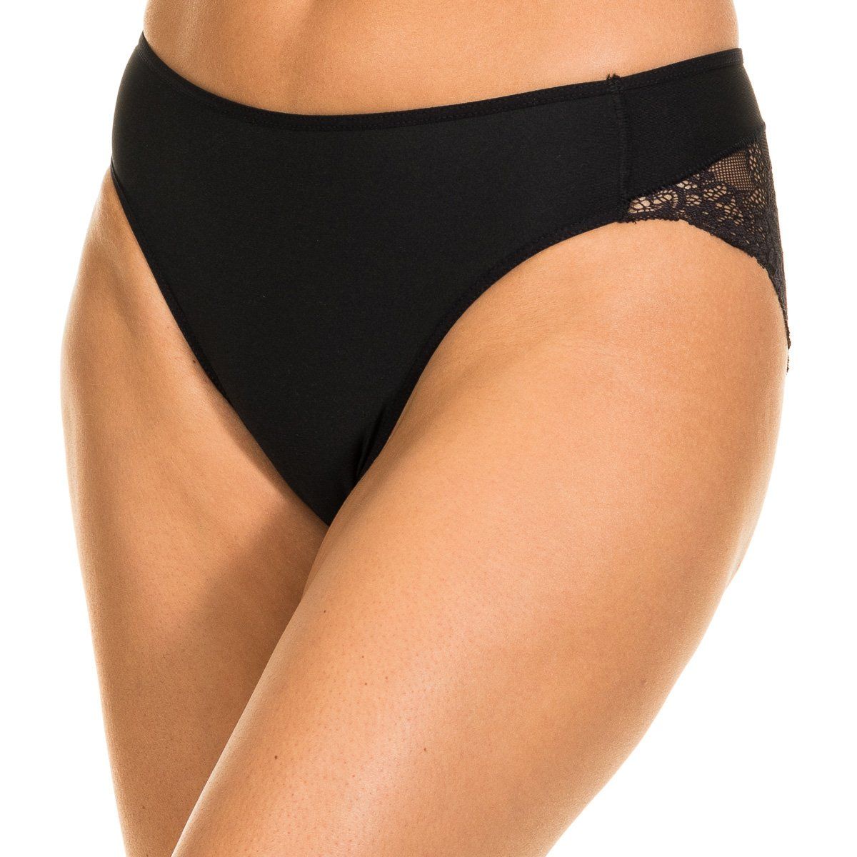 Schwarzer Slip mit Spitzendetail