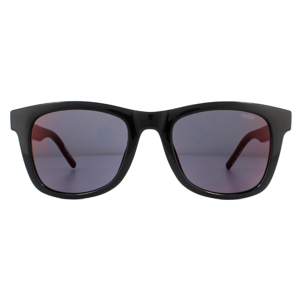 Rechteckige schwarze Sonnenbrille mit rotem Spiegel