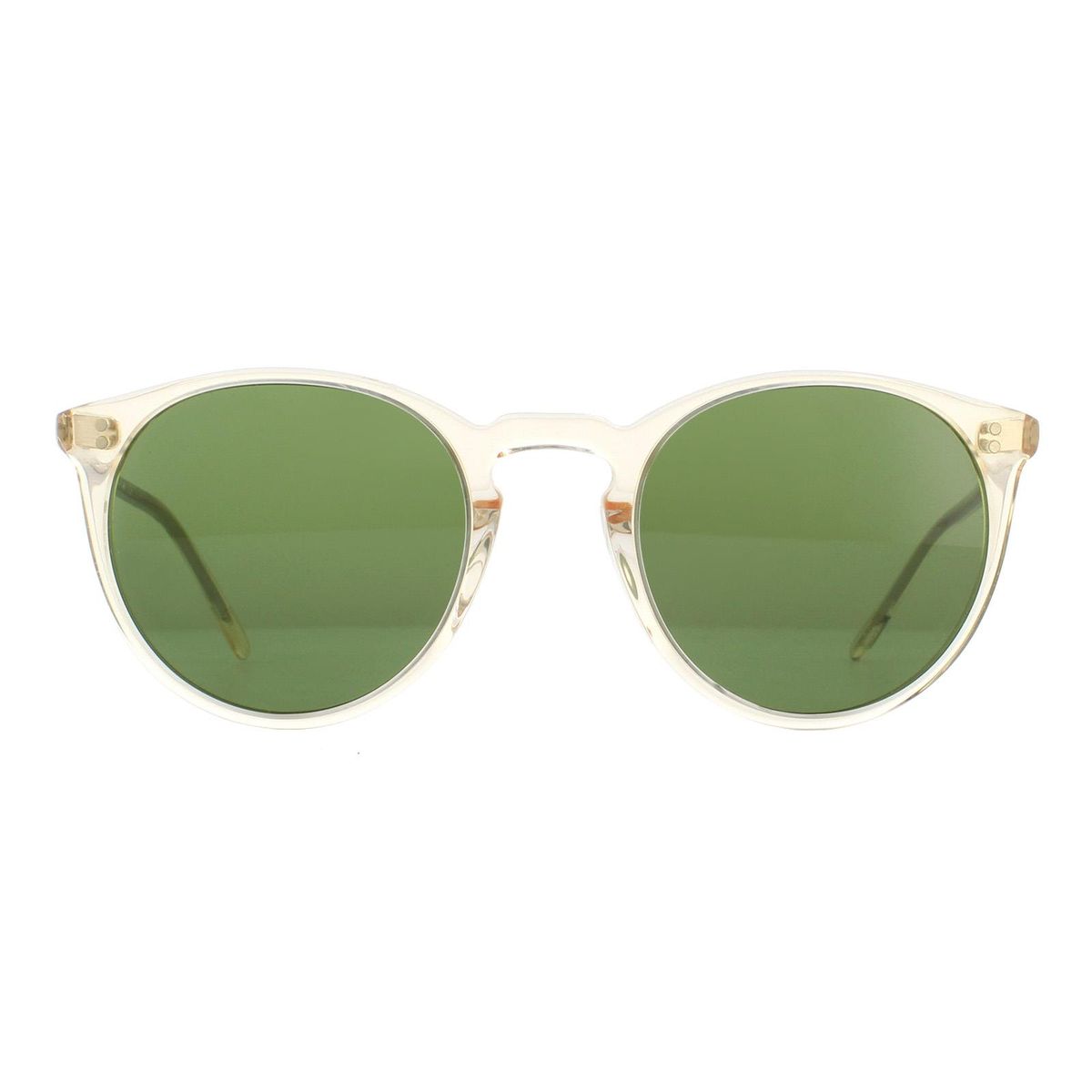 Sonnenbrille mit runden Rahmen und grünen Gläsern