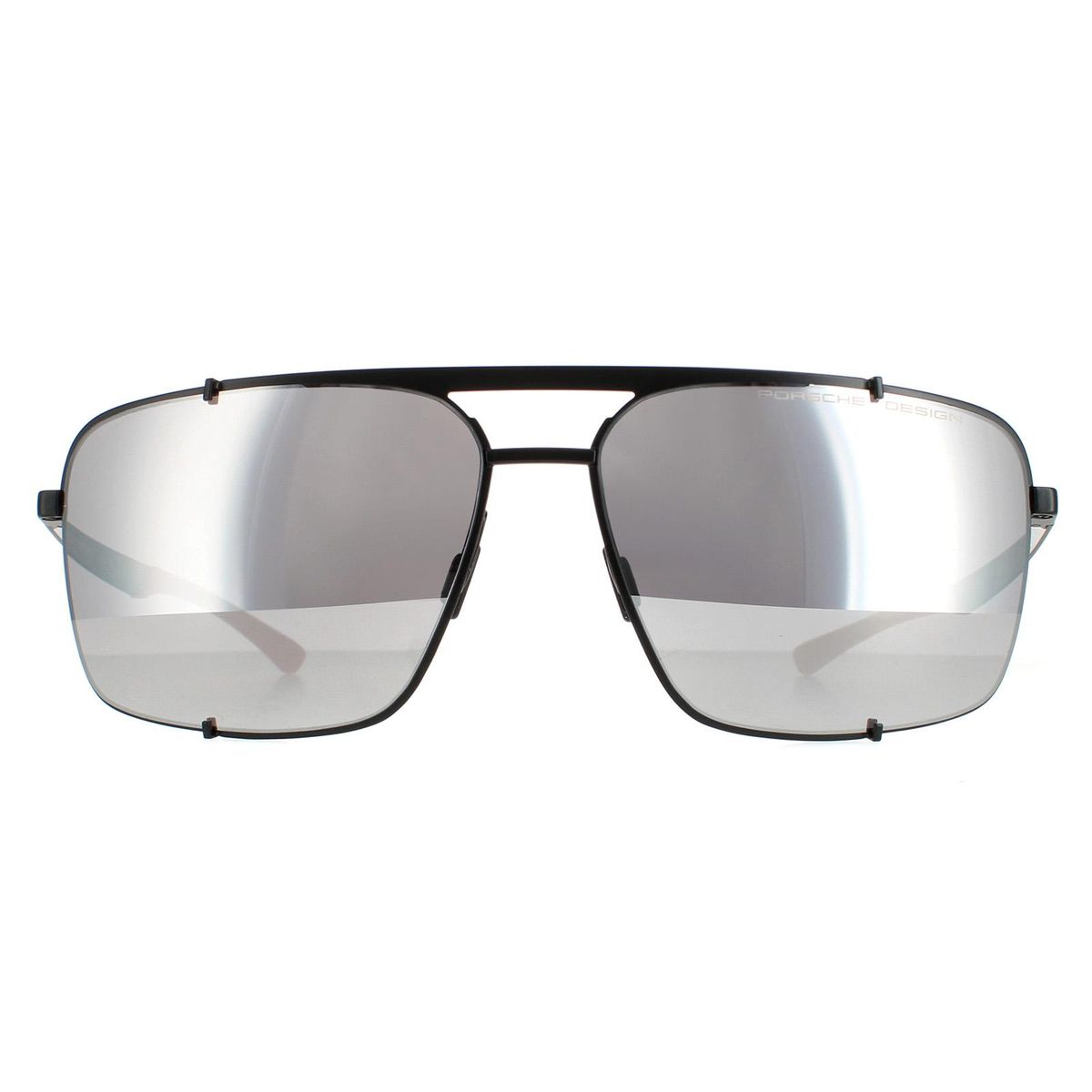 Quadratische Aviator Sonnenbrille Schwarzes Spiegelglas