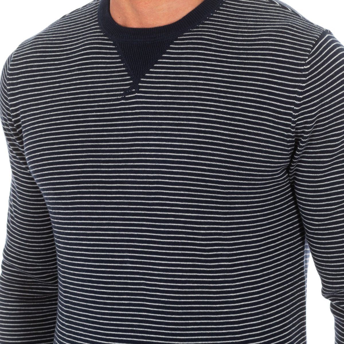 Gestreifter Baumwollpullover mit Rundhalsausschnitt