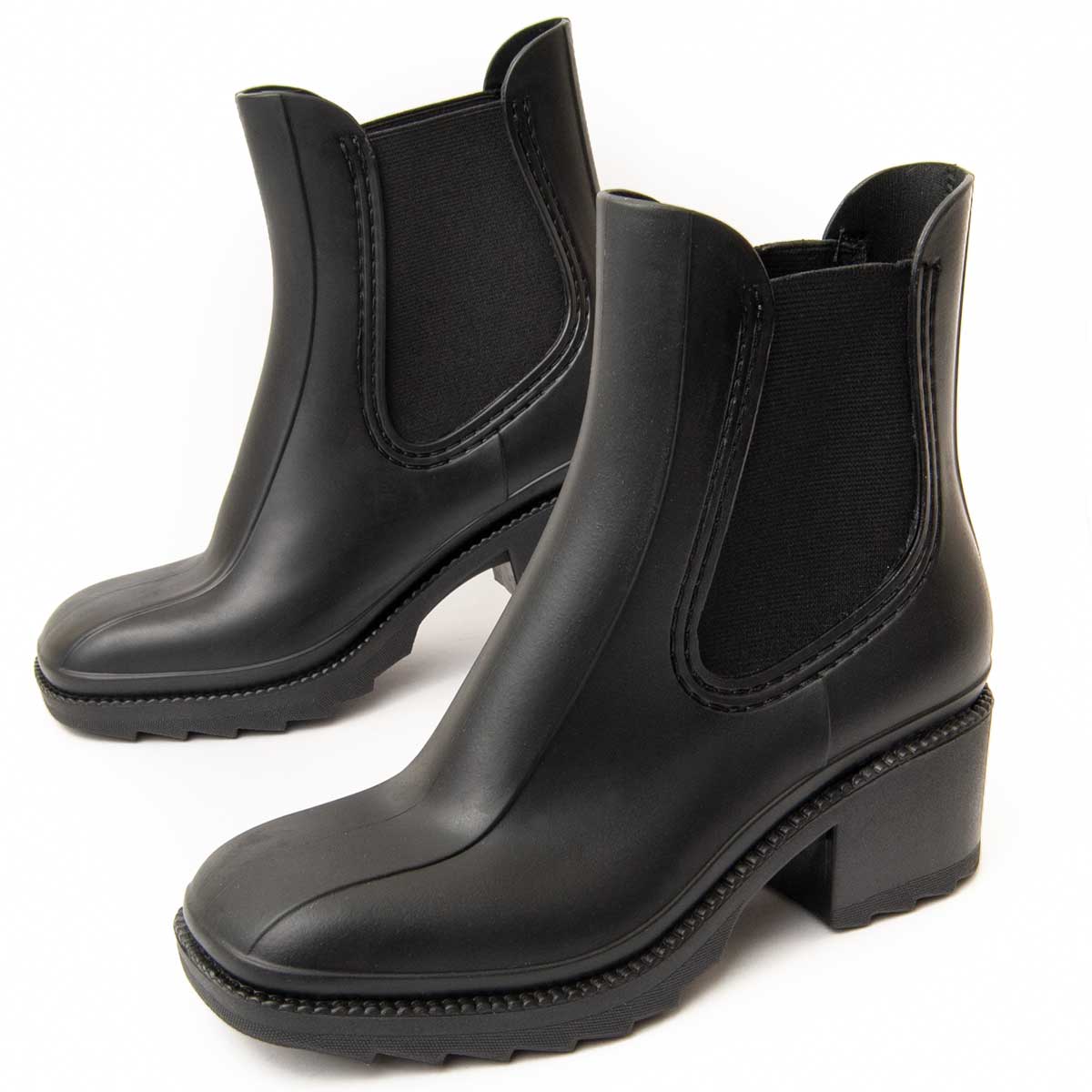 Schwarze Chelsea Regenstiefeletten mit Absatz