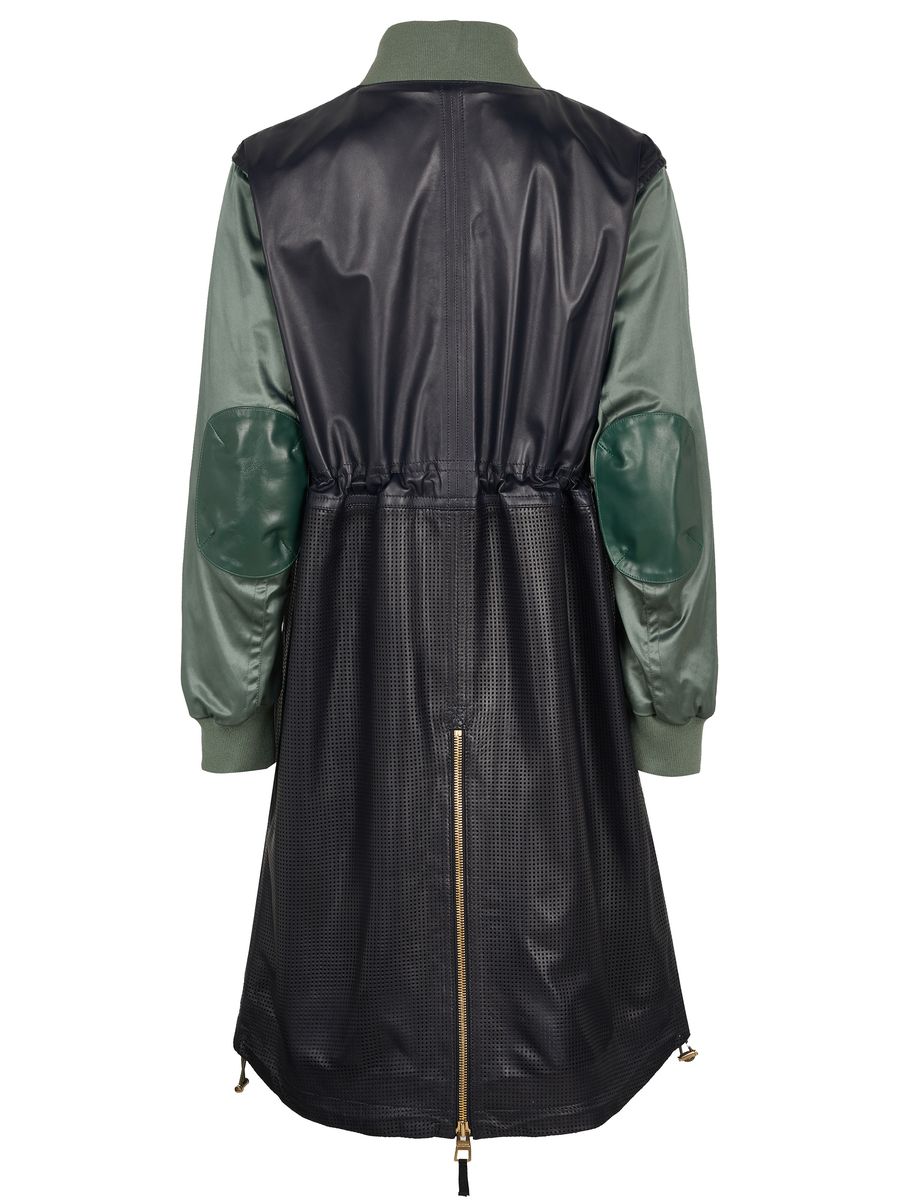 Ledermantel im Bomber-Stil mit Materialmix