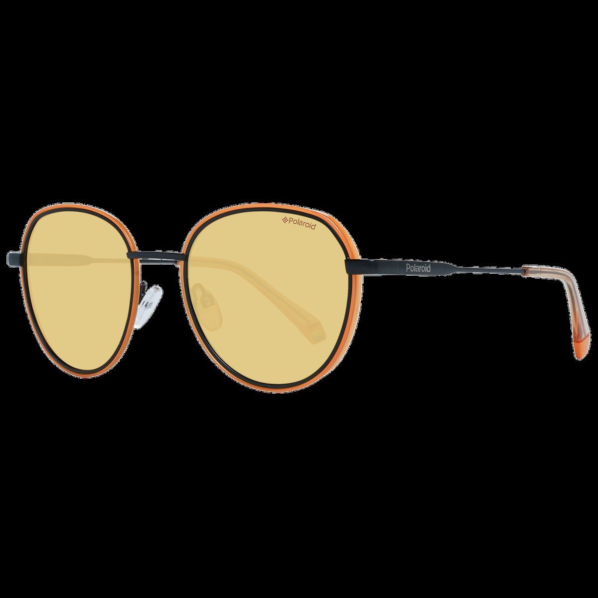Runde Sonnenbrille mit orangefarbenem Rand