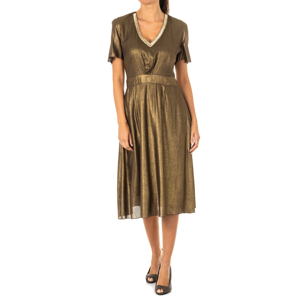 Metallic Midikleid mit V-Ausschnitt