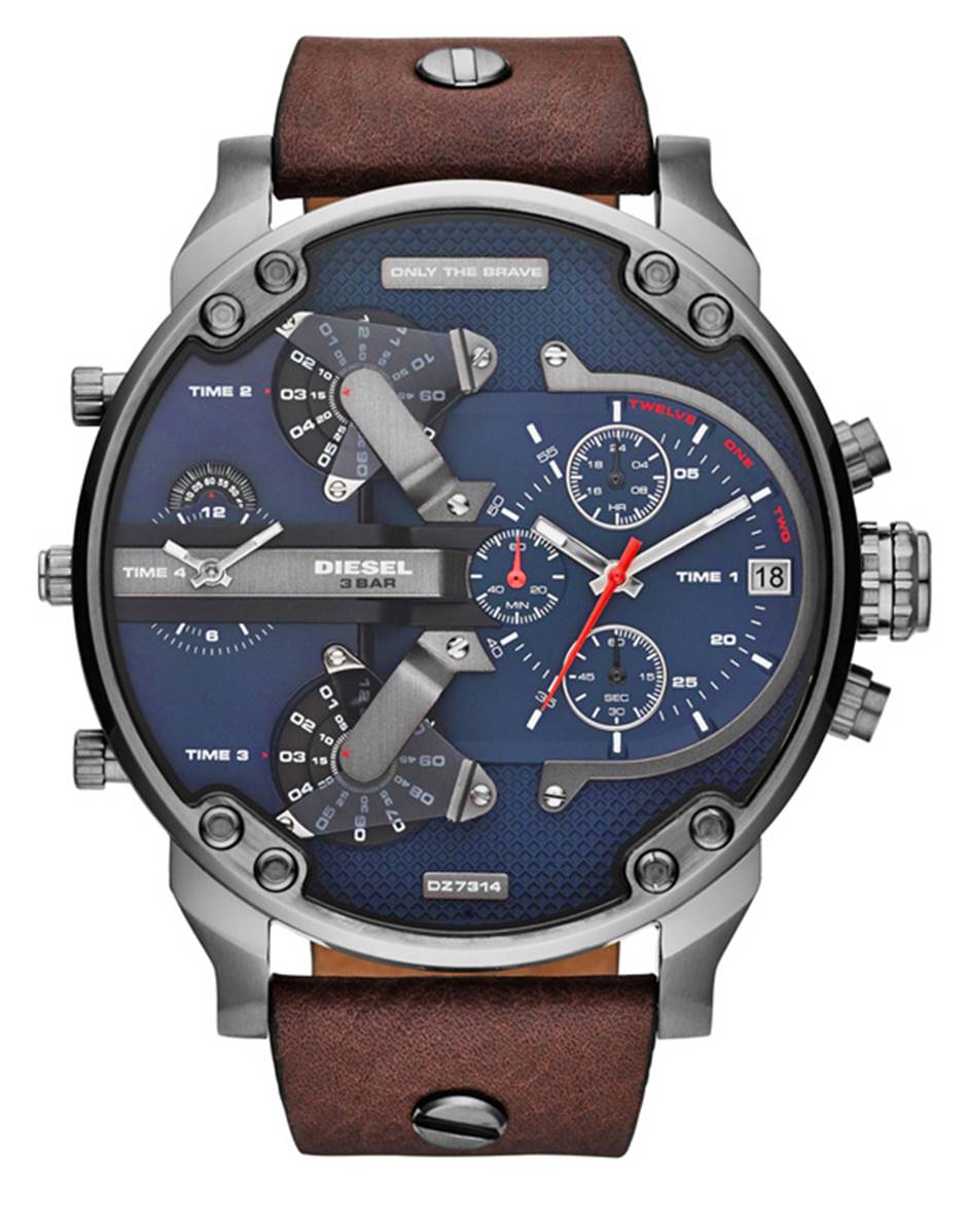 Übergroße Chronographenuhr mit Lederarmband