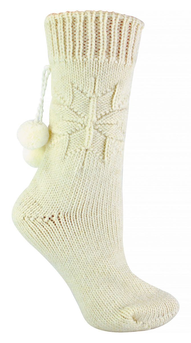 Sock Snob - Ladies Warm Slipper Alpaka Wolle Blend Pom Pom Bett Socken - Creme