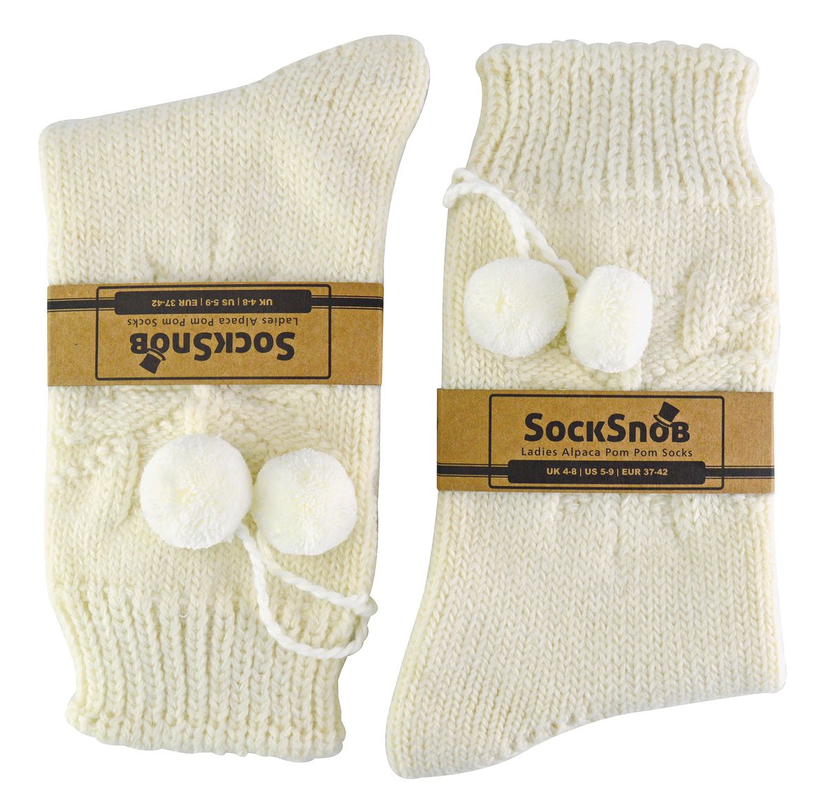 Stricksocken mit Schneeflockenmuster und Alpaka