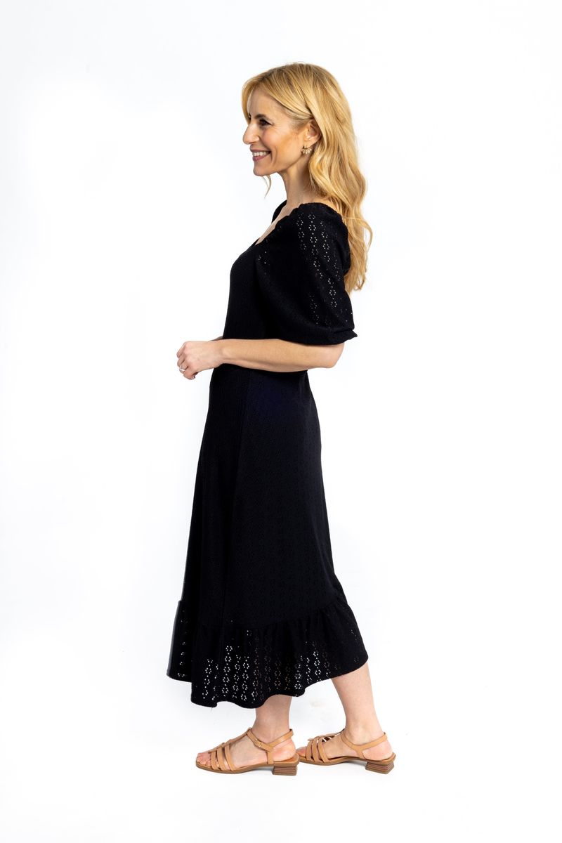 Midi-Kleid mit Stickerei und Schleife