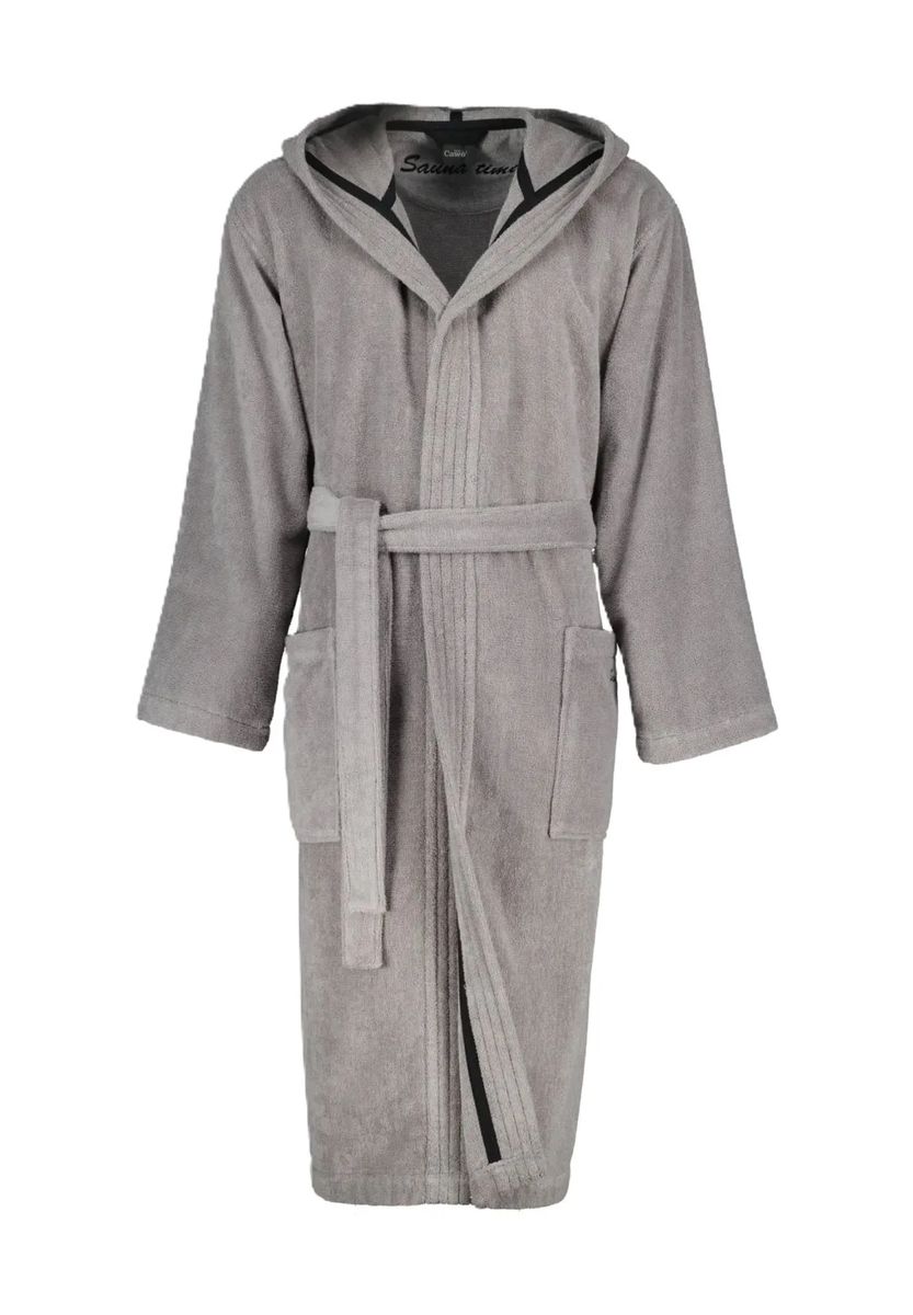 Cawö Bademantel "Sauna Time", Kapuze, für Herren, grau, XL