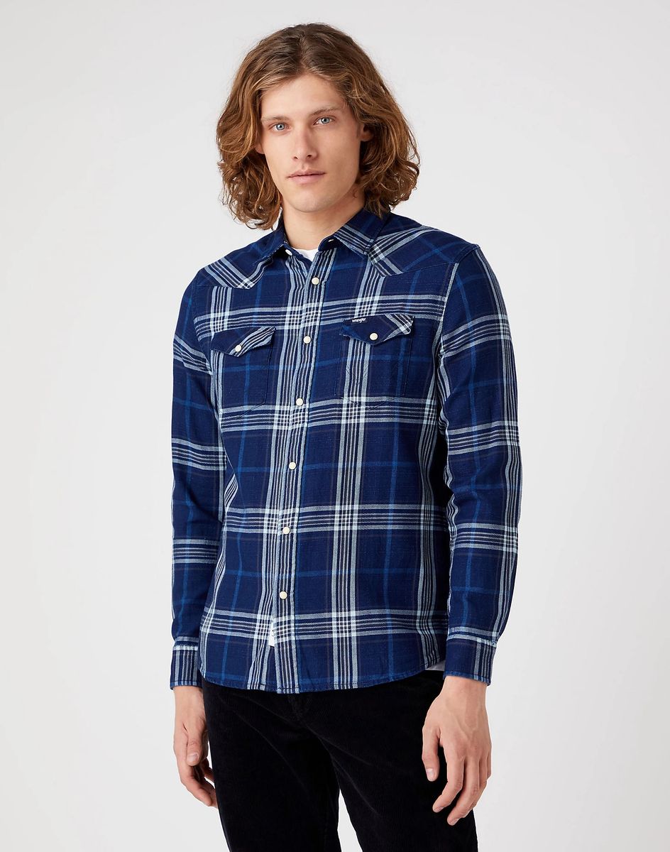 Herren Indigo Plaid Western Hemd