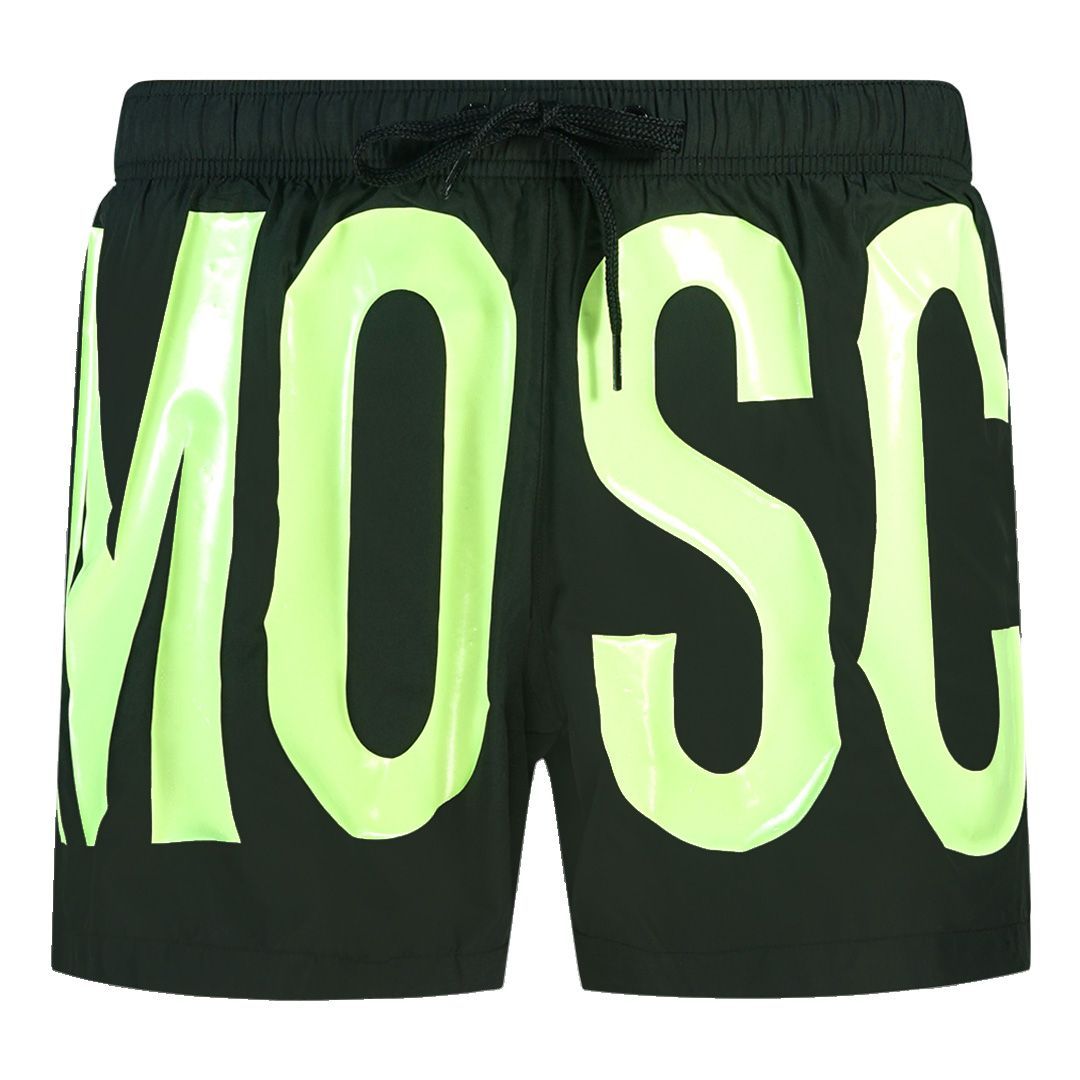 Schwarze Badeshorts mit gelbem Logo